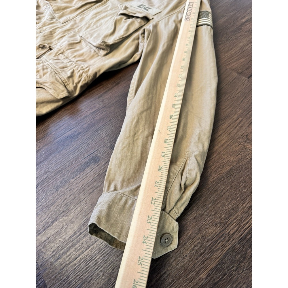 Polo Ralph Lauren Military Field Jacket Tan Khaki Herringbone Twill Patches L - Picture 8 of 16